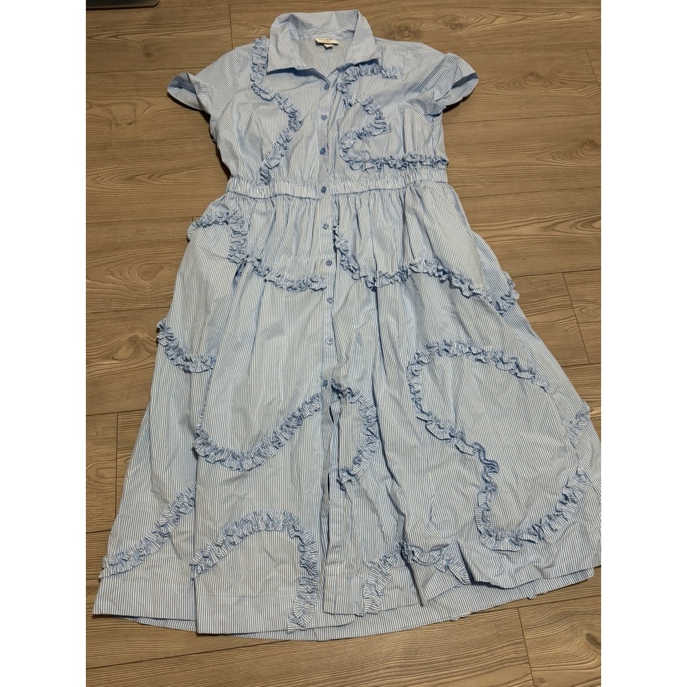 kate spade Light Blue Striped Ruffle Midi Dress - Picture 2 of 9